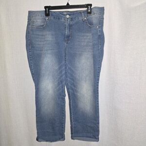 Blue Jeans Sz. 18W/34 By Vintage America Blues, Rolled Cuffs Distressed Cropped